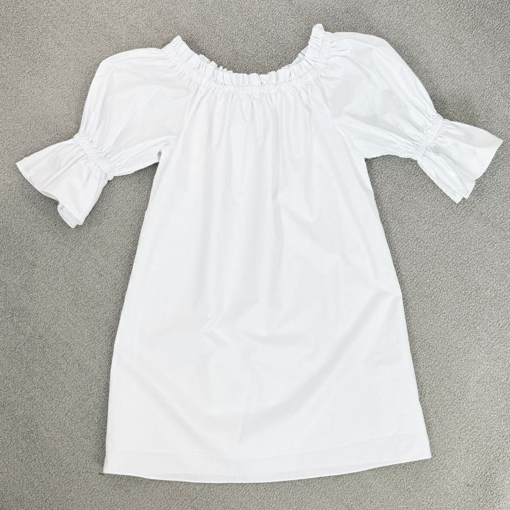 Alice + Olivia Paolo Smocked Off Shoulder‎ Tunic Dress White XS Mini Cotton - Picture 14 of 14